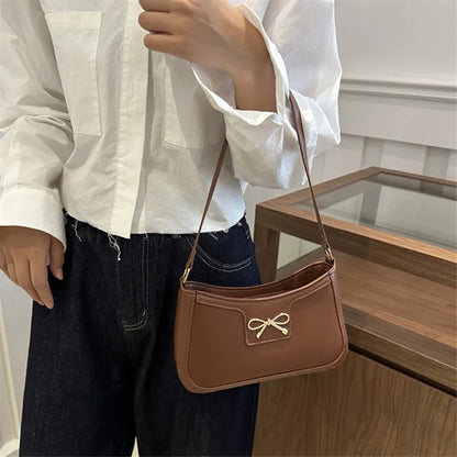 Metal Bow Shoulder Bag For Women With Classic Baguette - Smarsty