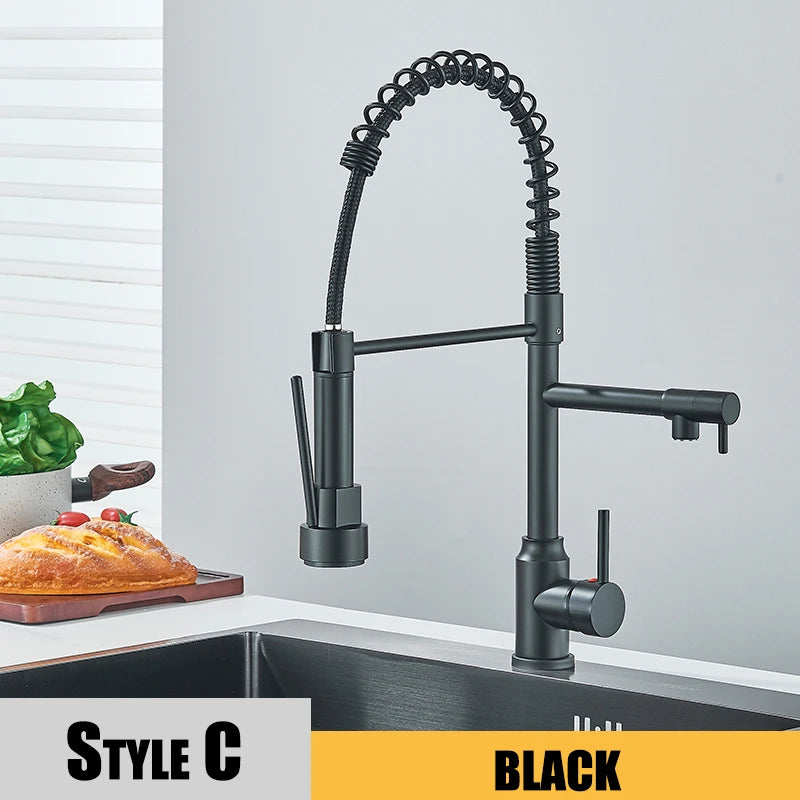 Black Kitchen Sink Faucet With Dual Spout Rotation - Smarsty