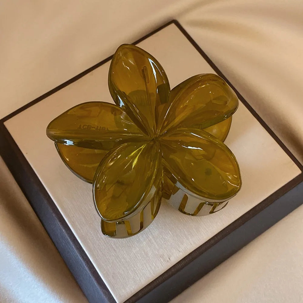 Large Flower Hair Clip Lightweight Mermaid Style Brown Beige - Smarsty