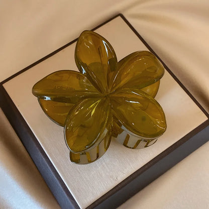 Large Flower Hair Clip Lightweight Mermaid Style Brown Beige - Smarsty