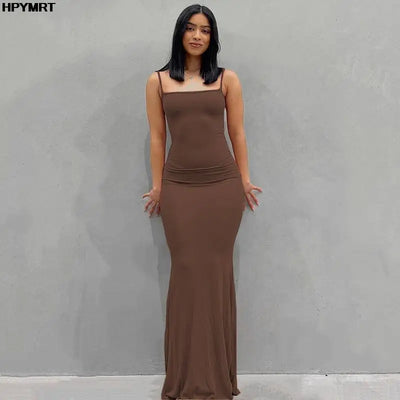 Satin Slip Sleeveless Backless Slim Sexy Maxi Dress 2022 Spring Women Party Y2K Concise Bodycon Elegant Dresses Female Clothing - Smarsty