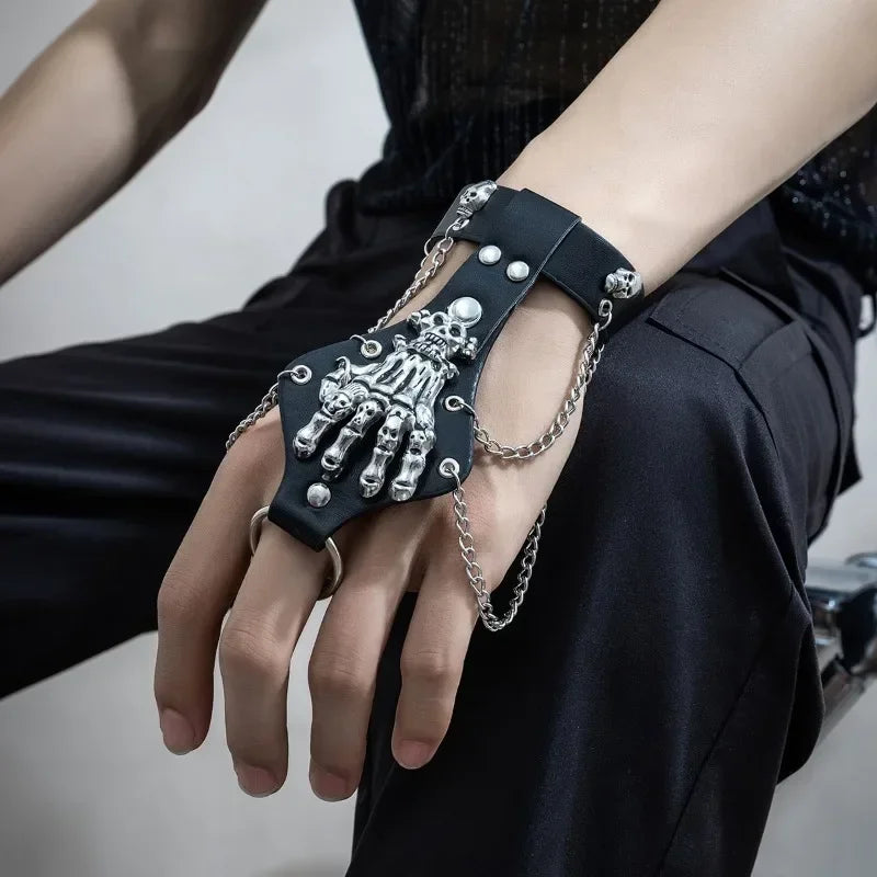 Unisex PU Leather Punk Bracelet with Spikes and Skull - Smarsty