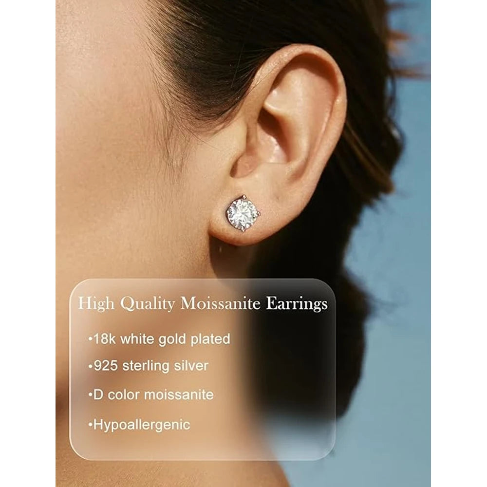 Moissanite Earrings 2ct Sterling Silver Brilliant Studs - Smarsty
