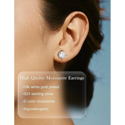 Moissanite Earrings 2ct Sterling Silver Brilliant Studs - Smarsty