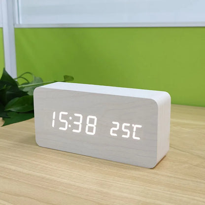 Wooden Digital Alarm Clock with Temperature Display - Smarsty