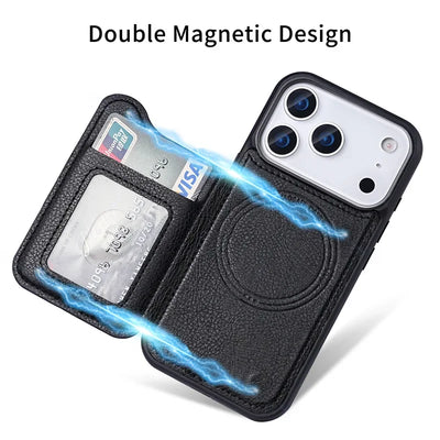 For Magsafe Magnetic Flip Leather Wallet Card Holder Phone Case for IPhone 17 Air 16 15 Plus 14 13 12 Pro Max Protective Cover