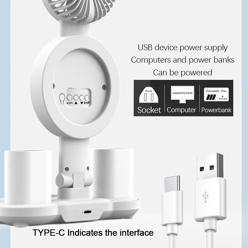 Rechargeable LED Table Lamp with Fan and Clock - Smarsty