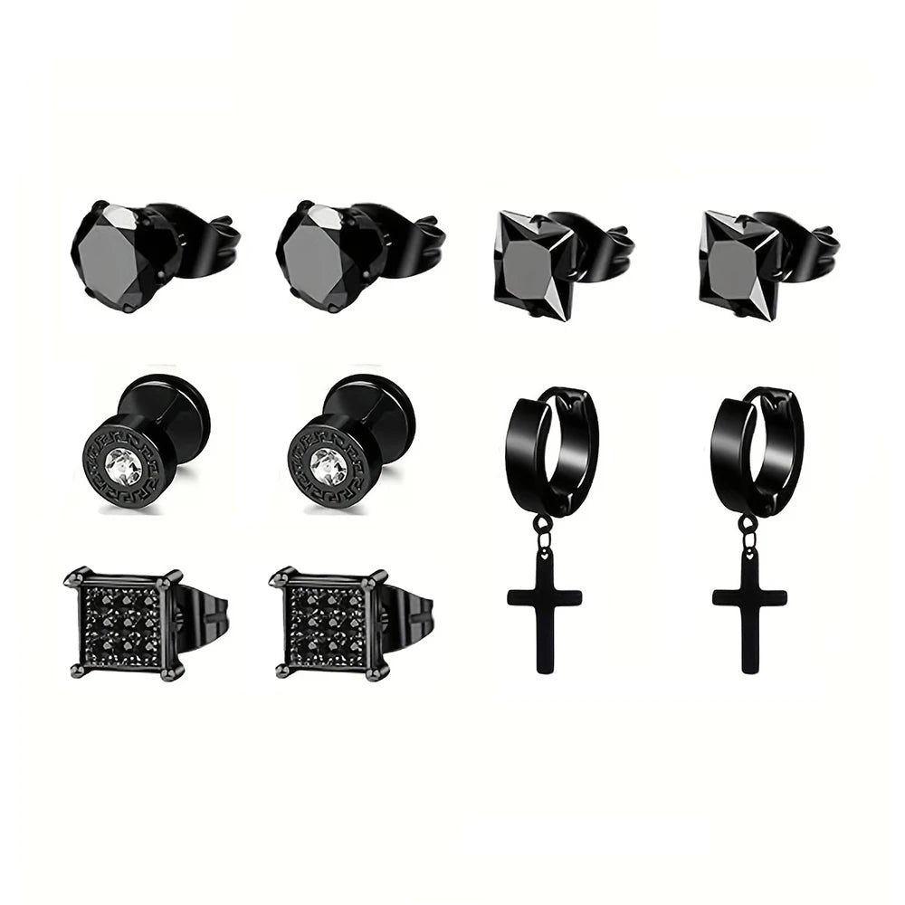 Stainless Steel Earrings Set Unisex Punk Cross Dangle - Smarsty