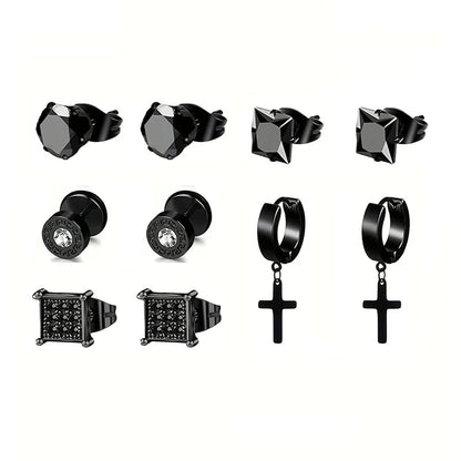 Stainless Steel Earrings Set Unisex Punk Cross Dangle - Smarsty