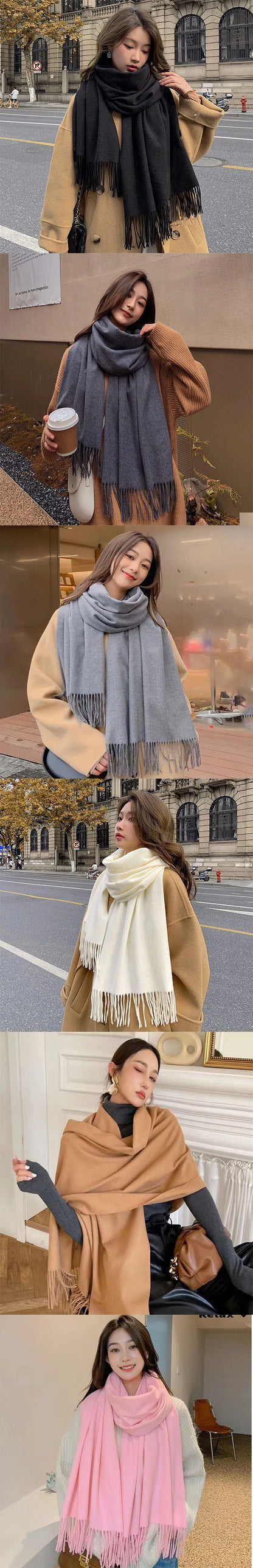 Women Cashmere Wool Scarf Warm Checkered Winter Wrap - Smarsty