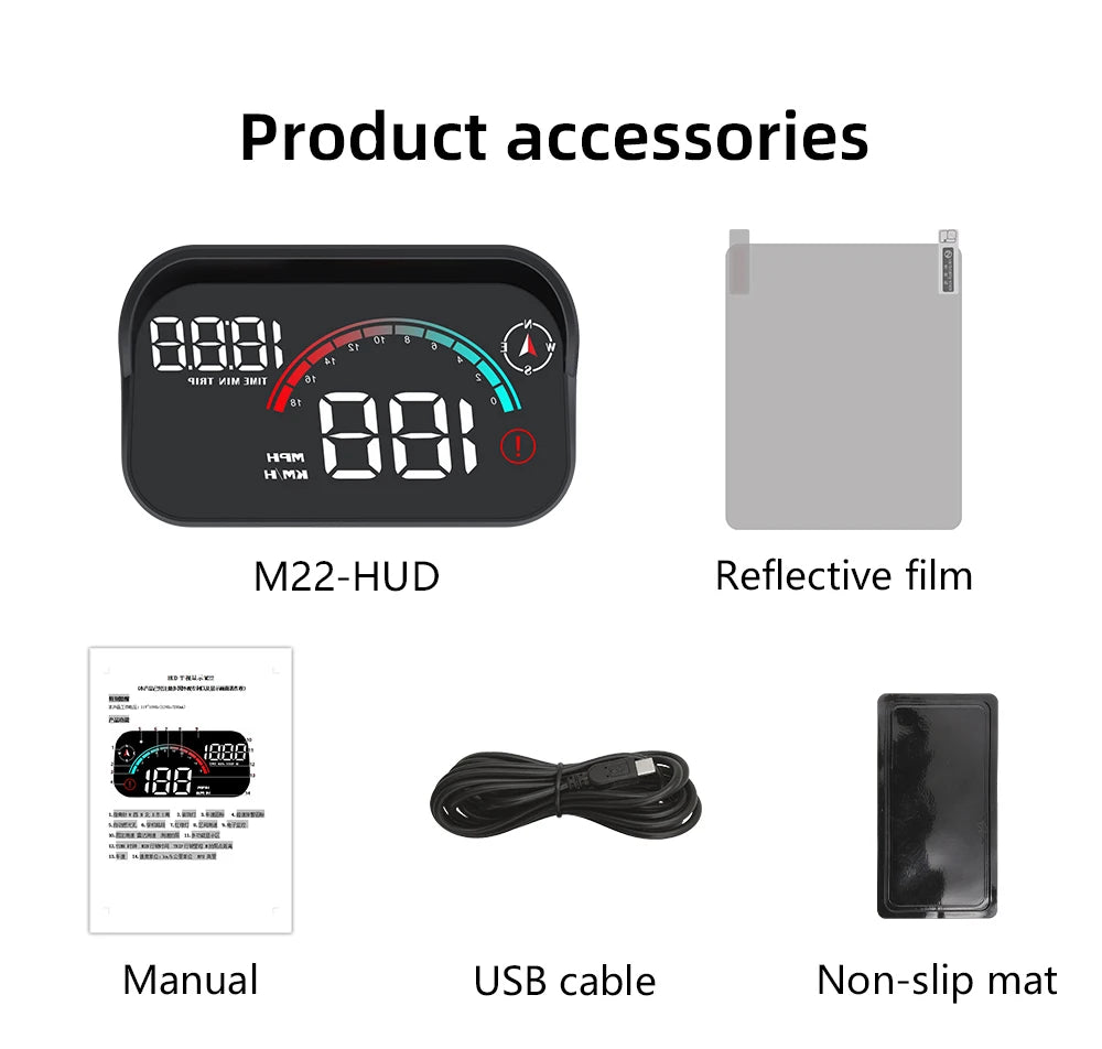 M22 Car HUD Head Up Display Universal Digital GPS Speedometer HD LCD Projection On Glass Windshield Projector for All Cars