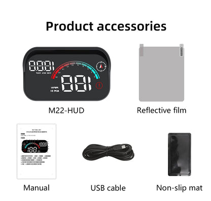 M22 Car HUD Head Up Display Universal Digital GPS Speedometer HD LCD Projection On Glass Windshield Projector for All Cars