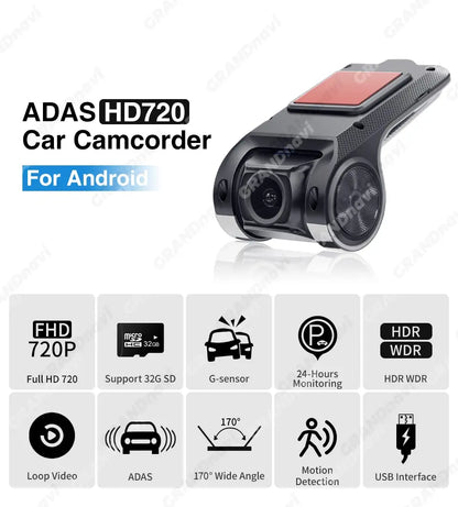 HD Car Dash Cam ADAS 720P Voice Alarm USB MemoryCard - Smarsty