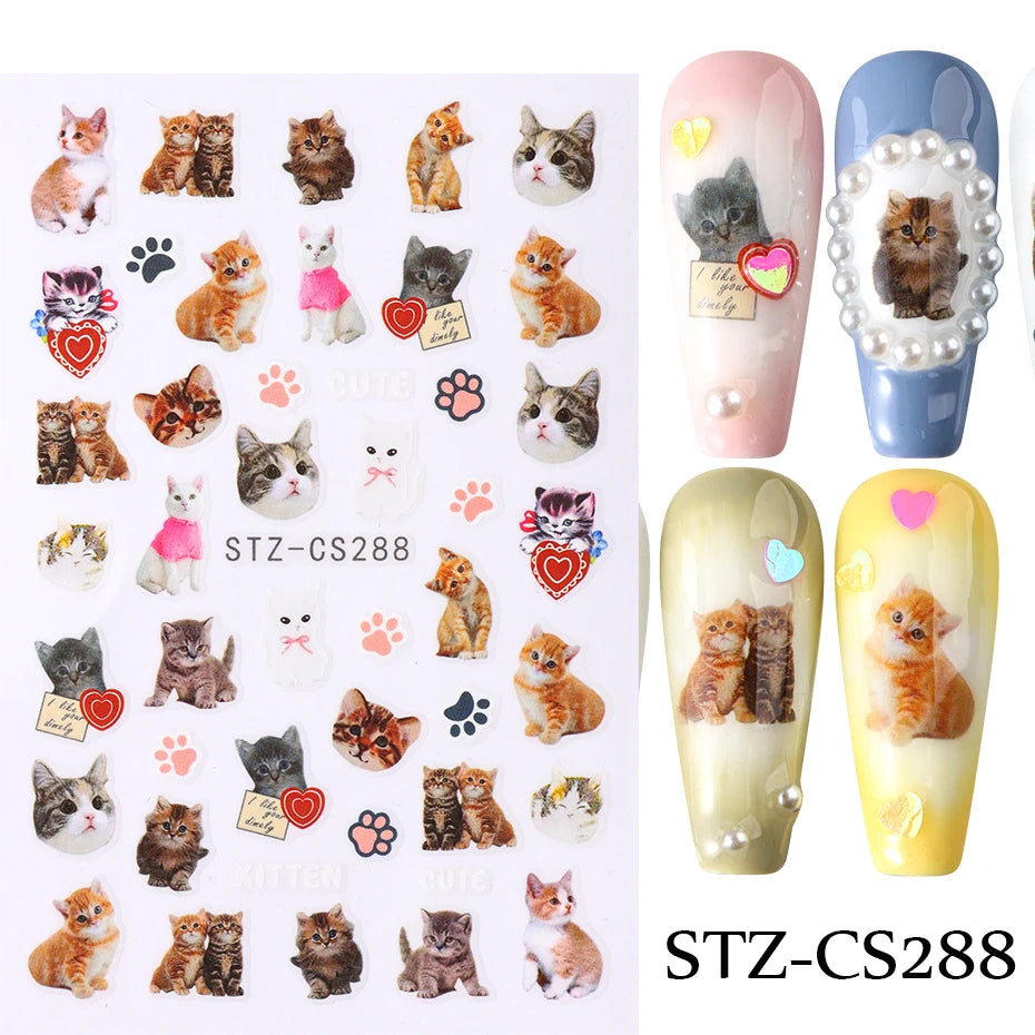 Cute 3D Cartoon Nail Art Stickers for Dogs and Cats - Smarsty