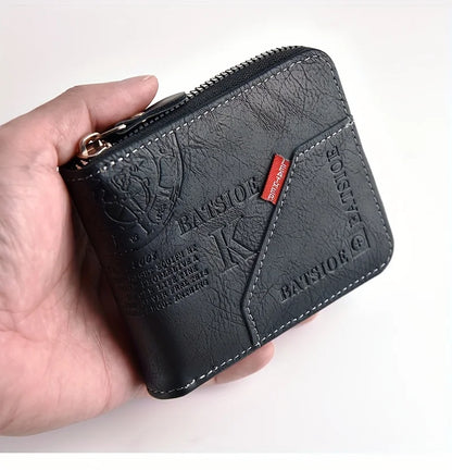 Men's Wallet Made of PU Wax Oil Skin Purse for Men Coin Purse Short Male Card Holder Wallets Zipper Around Money Coin Purse - Smarsty
