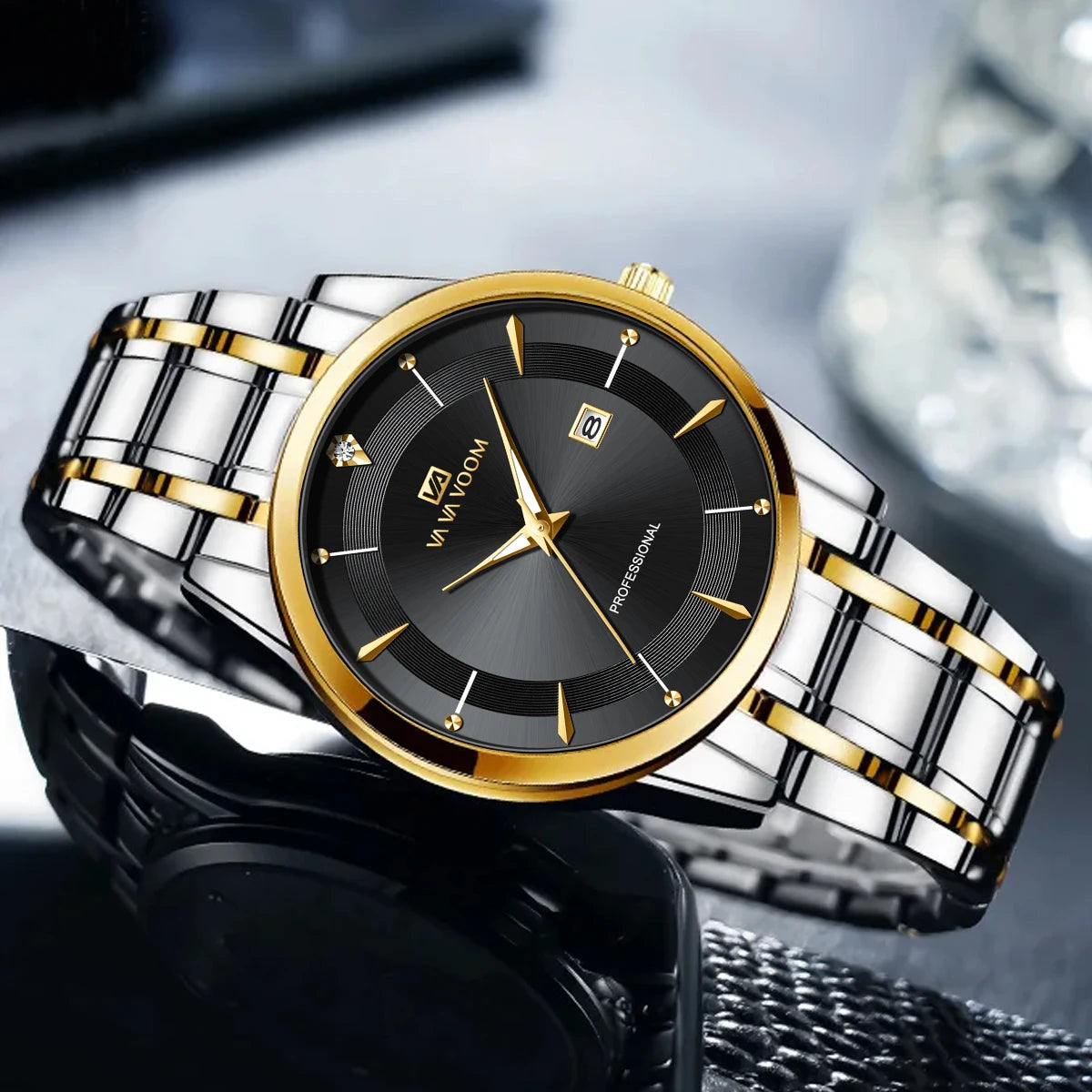 Luxury Stainless Steel Men's Watch with Rhinestones - Smarsty