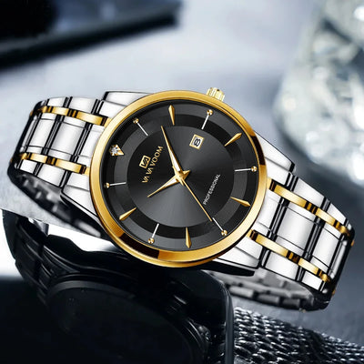 Luxury Stainless Steel Men's Watch with Rhinestones - Smarsty