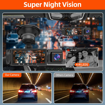 1080P 3 Camera Dash Cam Front and Rear Night Vision - Smarsty