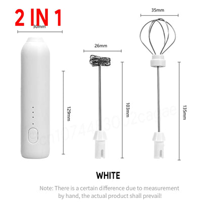 HOT  Electric Milk Frother + Egg Beater Wireless Type-C Charging 3 Speeds Mini Handheld Foam Maker Coffee Whisk Cooking Tools - Smarsty