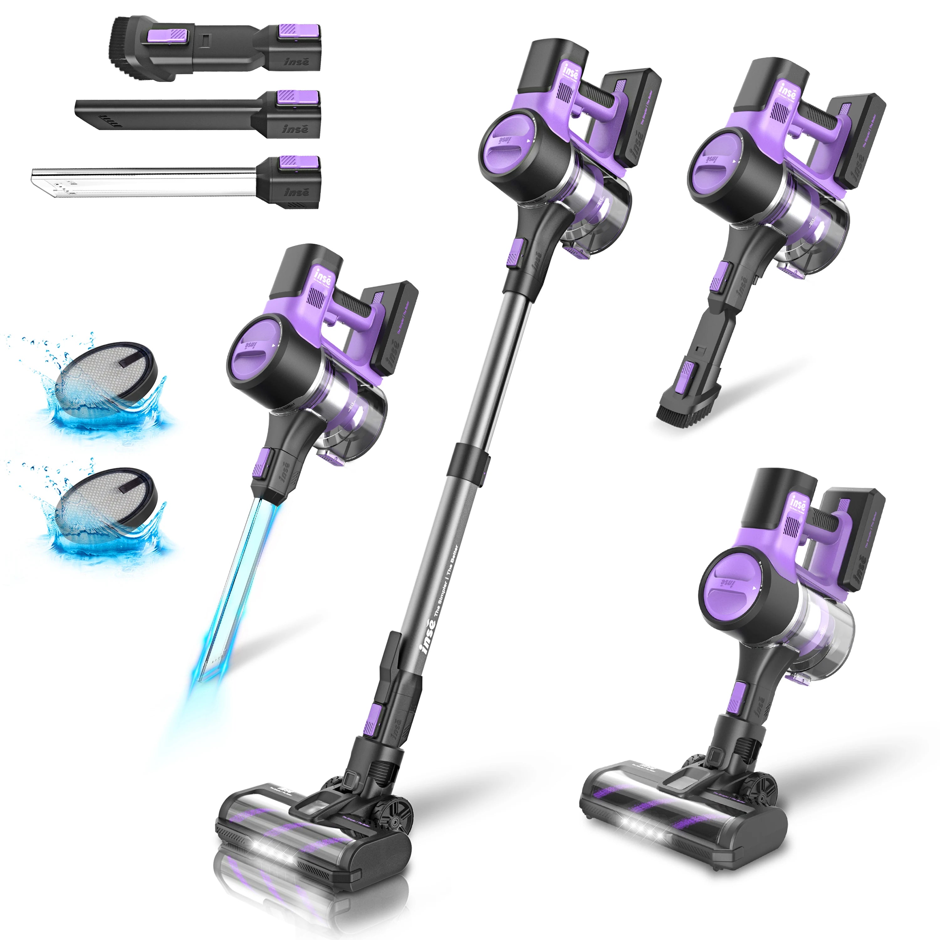 INSE S10 Cordless Vacuum Cleaner, 6-in-1 Stick Vacuum with 45Kpa Powerful Suction, Max 50 Min Runtime Rechargeable Battery - Smarsty