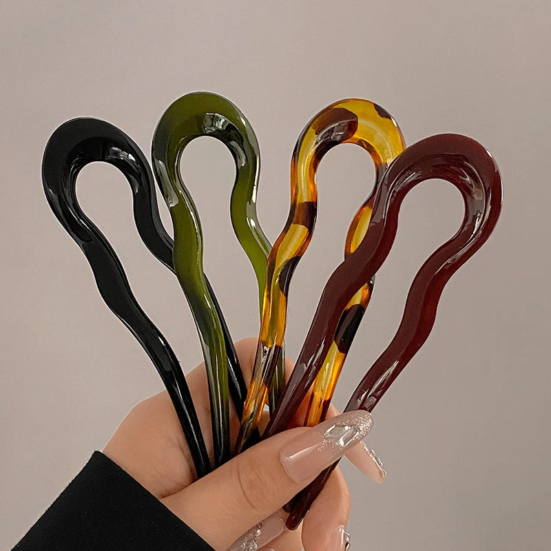 Fashion U-Shaped Tortoiseshell Hair Fork for Women - Smarsty