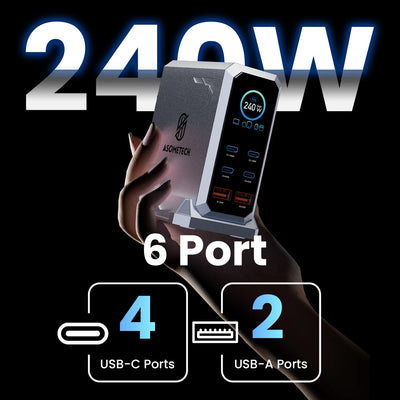 GaN Charger 6 Port USB C PD Desktop RapidChargeProMax - Smarsty
