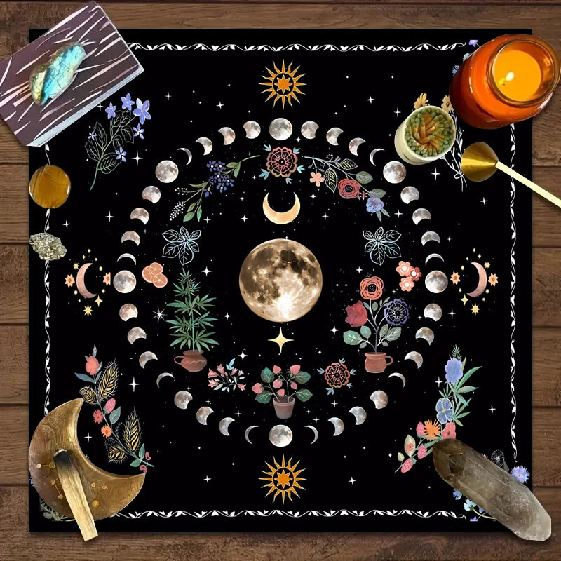 Moonlight Flower Tarot Card Table Cloth for Witchcraft - Smarsty