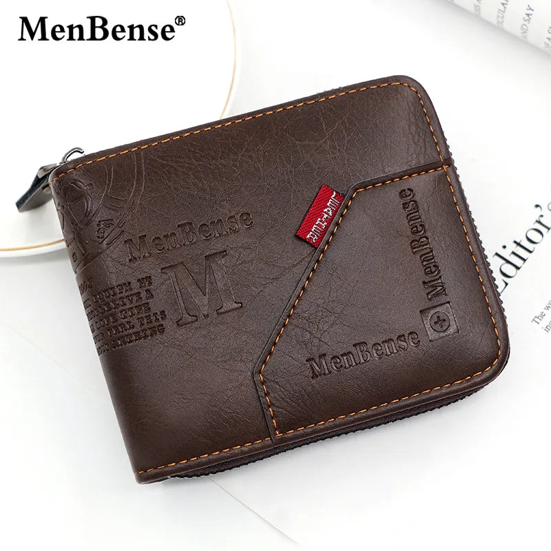 New Men Zipper Wallets Short Card Holder Vintage Male Wallet High Quality PU Leather Classic Coin Pocket Wallet For Boys - Smarsty