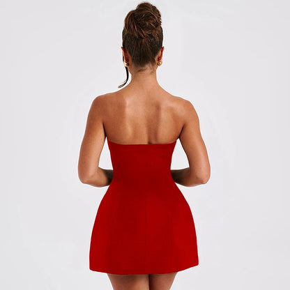 Sexy A-Line Dress Women's Summer New Solid Sexy Sleeveless Off Shoulder Bodycon Dresses Fashion Elegant Club Party Lady Dresses - Smarsty