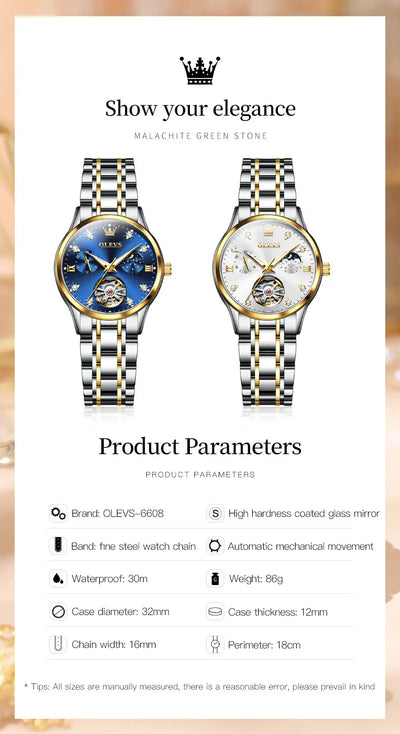 OLEVS Womens Automatic Mechanical Watch Waterproof Stainless Steel - Smarsty