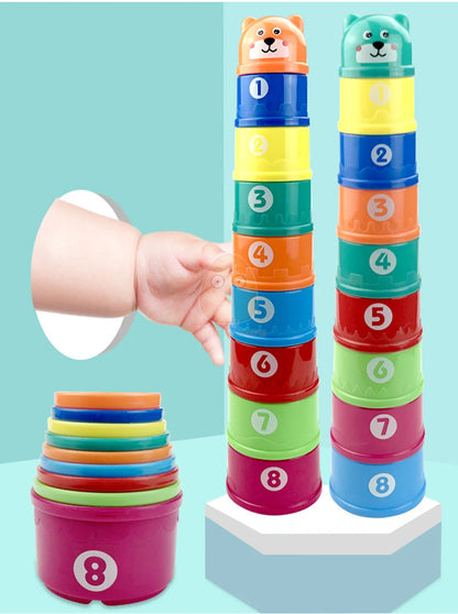 Baby Toys Stacking Cup Cartoon Early Educational Learning Color Number Nesting Sorting Bath Shower Play Water Sand Game For Kids - Smarsty