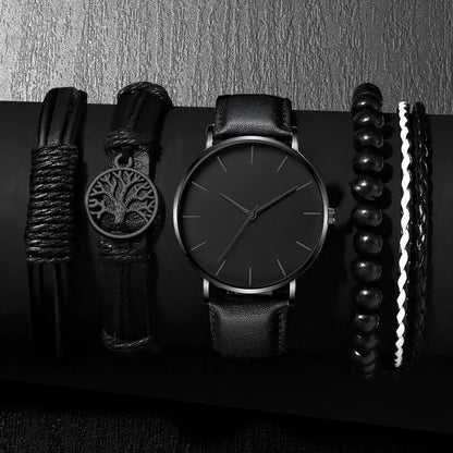 Luxury Leather Men's Sports Watch Set with Quartz Movement - Smarsty