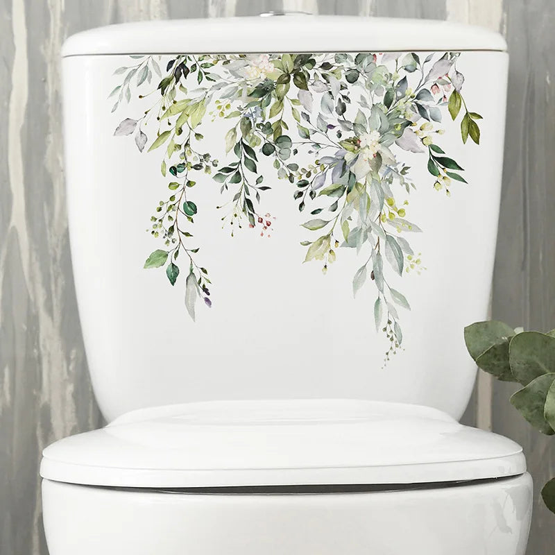 Green Plant Leaves Toilet Wall Sticker for Easy Home Decor - Smarsty