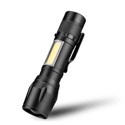 Mini LED Flashlight COB+XPE Portable Torch USB Charging Camping Lantern Zoomable Focus Light Tactical Flashlight with Pen Clip - Smarsty