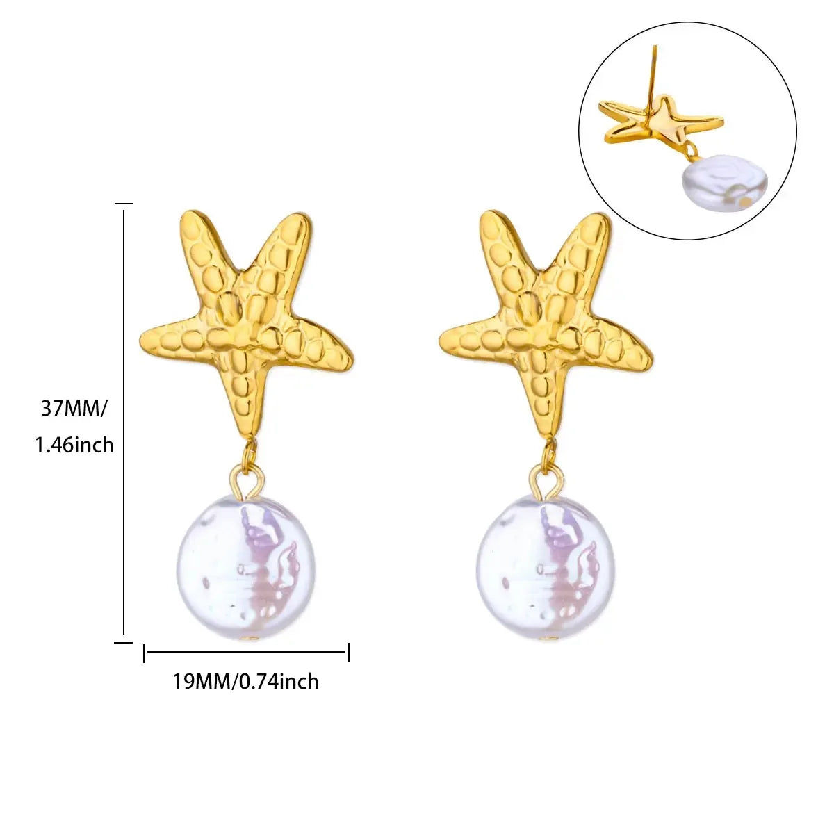 Vintage Starfish Stainless Steel Stud Earrings Lightweight - Smarsty