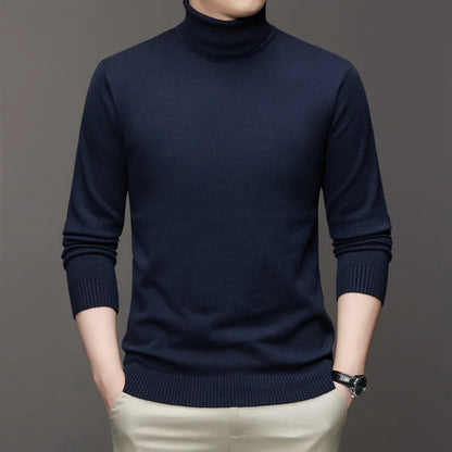 Autumn Mens High Quality Knitted Turtleneck Sweater Slim Fit Long Sleeve Anti-pilling Pullover Solid Color Trend Men Streetwea - Smarsty
