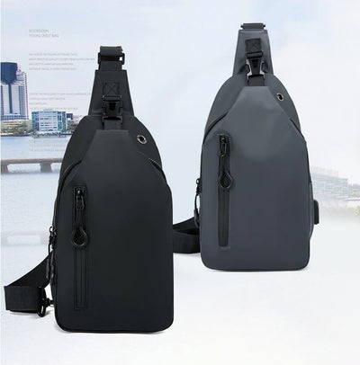 Mens Nylon Chest Bag With USB Charging Compact Crossbody - Smarsty