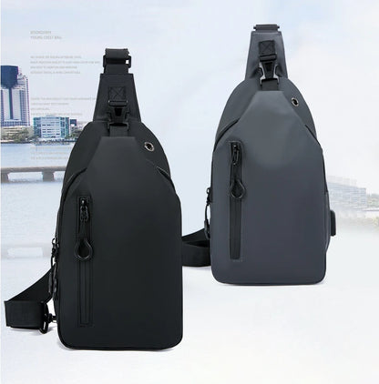 Mens Nylon Chest Bag With USB Charging Compact Crossbody - Smarsty