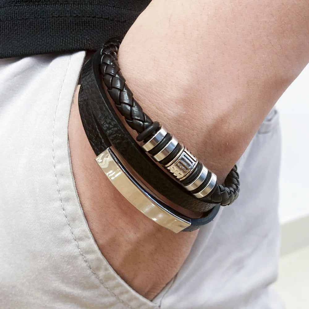 Trendy Leather Bracelets For Men Multilayer Braided Rope - Smarsty