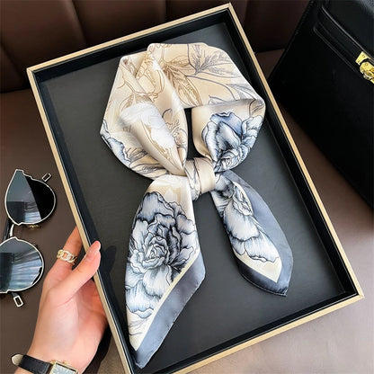 Bohemian Silk Square Scarf for Women Luxury Floral Print - Smarsty