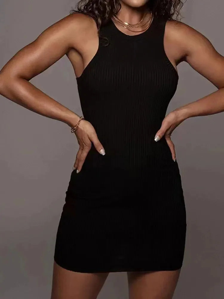 Black Ribbed Bodycon Summer Dress Sexy Vest Sleeveless Vest Club Party Mini Dress WOMEN'S Solid Color Tight Fitting - Smarsty