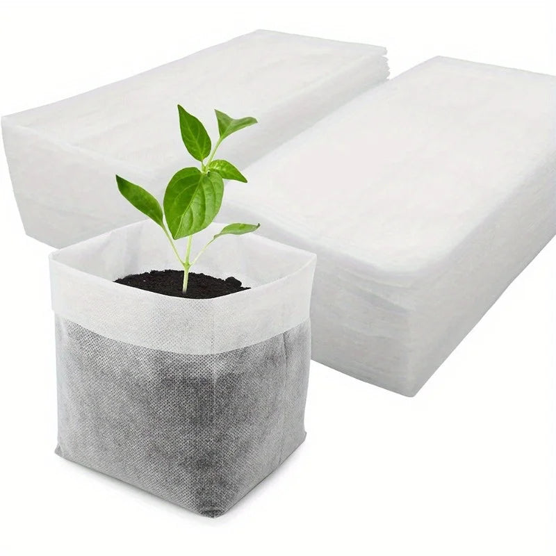 8x10cm 100pcs Biodegradable Seed Nursery Bags, Non-Woven Plants GrowBags, Fabric Seedling Pots Plants Pouch, Home Garden Supply