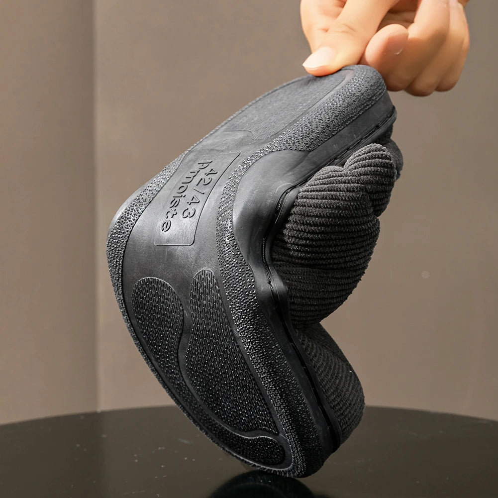 Warm Slippers for Men TPR Sole Memory Foam Soft Cushion Non Slip Stripe Design Comfortable Corduroy House Shoes - Smarsty