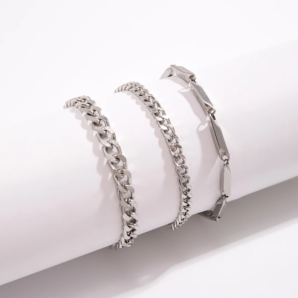 Stainless Steel Cuban Chain Bracelet Set for Men - Smarsty
