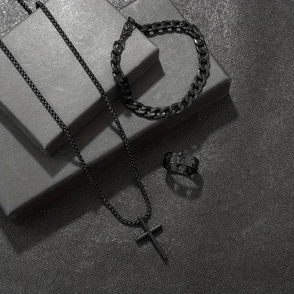 Men's 3 Piece Alloy Jewelry Set with Cross Pendant - Smarsty