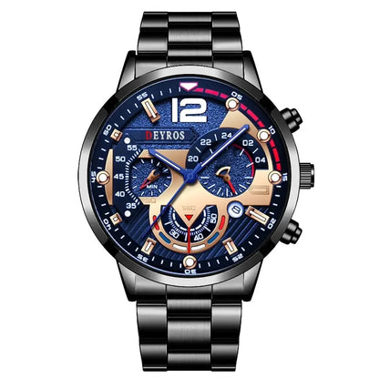 Luxury Mens Stainless Steel Quartz Watch with Calendar - Smarsty