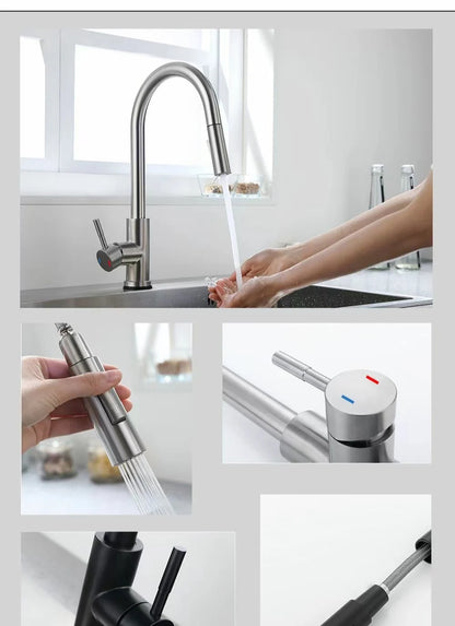 Brushed Nickel Pull Out Kitchen Faucet with Single Handle - Smarsty