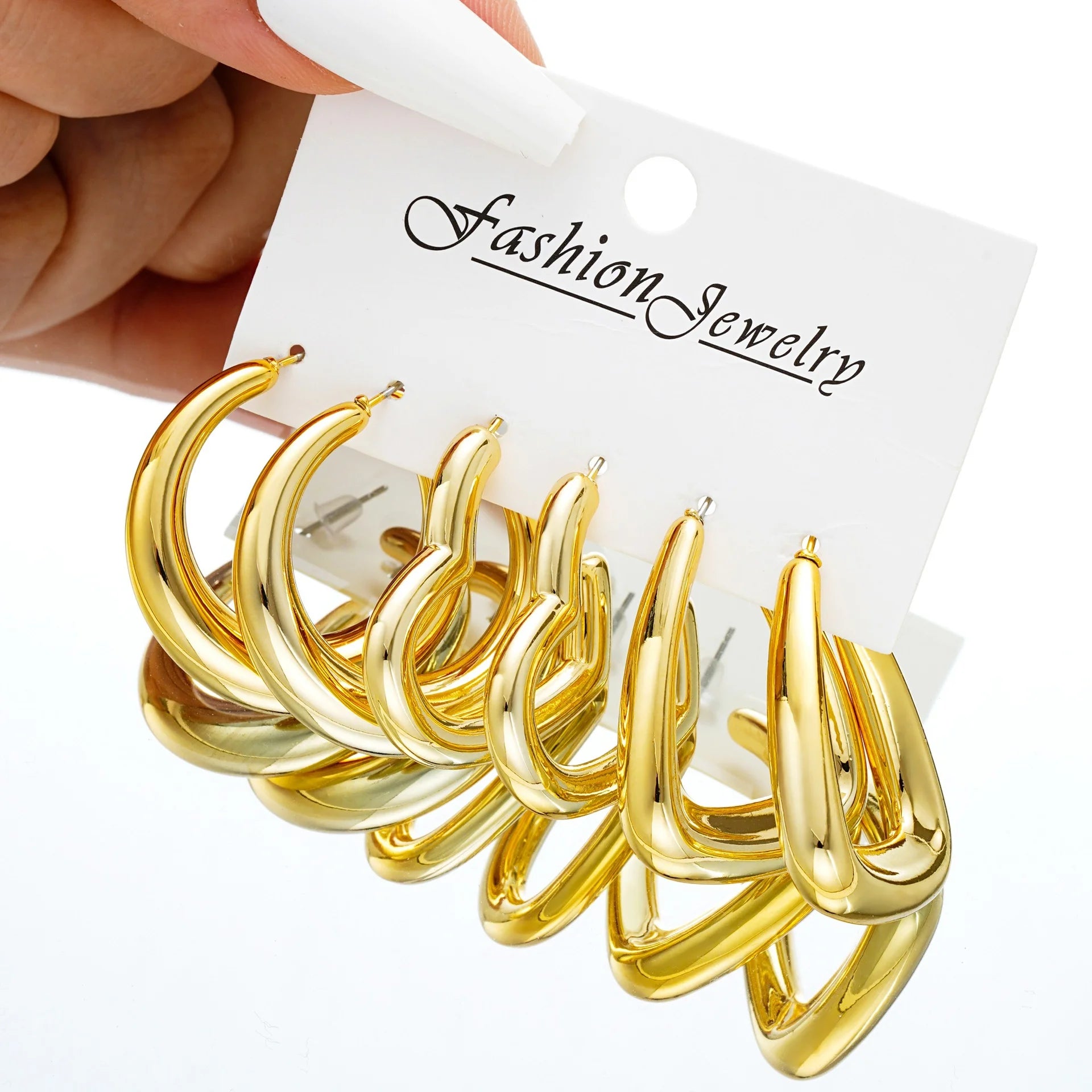 Chunky Gold Plated Hoop Earrings Set for Women - Smarsty