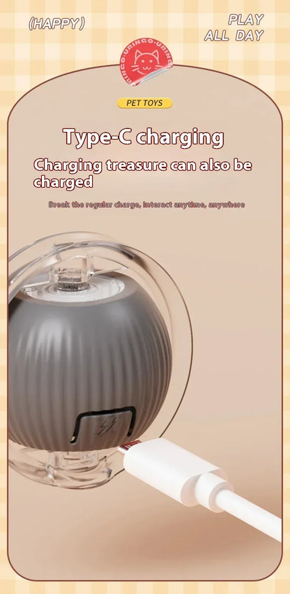 Automatic Rolling Cat Ball Toy with Rechargeable Faux Tail - Smarsty