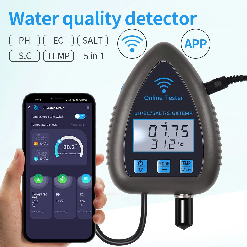 Tuya WiFi 5 in 1 Water Quality Monitor for Aquariums - Smarsty